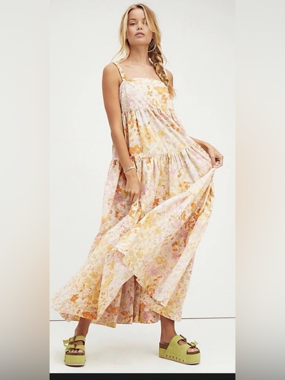 Free People Park Slope Maxi Dress in Pastel Yellow and Pink